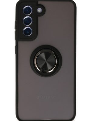 Newface Samsung Galaxy S21 FE Kılıf Montreal Yüzüklü Silikon Kapak - Siyah