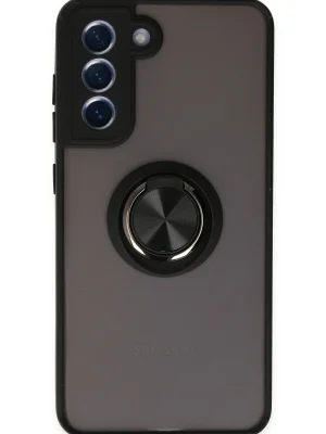 Newface Samsung Galaxy S21 FE Kılıf Montreal Yüzüklü Silikon Kapak - Siyah