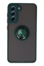 Newface Samsung Galaxy S21 FE Kılıf Montreal Yüzüklü Silikon Kapak - Yeşil