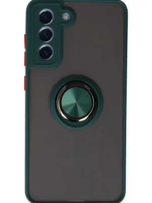 Newface Samsung Galaxy S21 FE Kılıf Montreal Yüzüklü Silikon Kapak - Yeşil