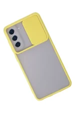 Newface Samsung Galaxy S21 FE Kılıf Palm Buzlu Kamera Sürgülü Silikon - Sarı - Görsel 3