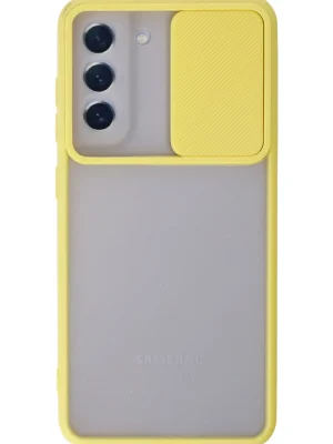 Newface Samsung Galaxy S21 FE Kılıf Palm Buzlu Kamera Sürgülü Silikon - Sarı