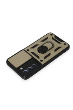 Newface Samsung Galaxy S21 FE Kılıf Pars Lens Yüzüklü Silikon - Gold - Görsel 4