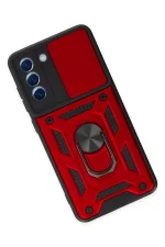 Newface Samsung Galaxy S21 FE Kılıf Pars Lens Yüzüklü Silikon - Kırmızı - Görsel 3