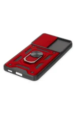 Newface Samsung Galaxy S21 FE Kılıf Pars Lens Yüzüklü Silikon - Kırmızı - Görsel 5