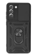 Newface Samsung Galaxy S21 FE Kılıf Pars Lens Yüzüklü Silikon - Siyah