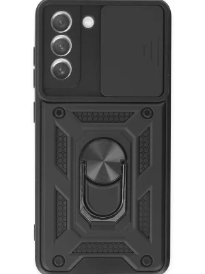 Newface Samsung Galaxy S21 FE Kılıf Pars Lens Yüzüklü Silikon - Siyah