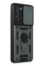 Newface Samsung Galaxy S21 FE Kılıf Pars Lens Yüzüklü Silikon - Yeşil - Görsel 2