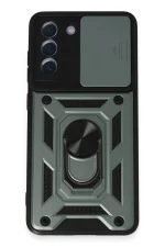 Newface Samsung Galaxy S21 FE Kılıf Pars Lens Yüzüklü Silikon - Yeşil