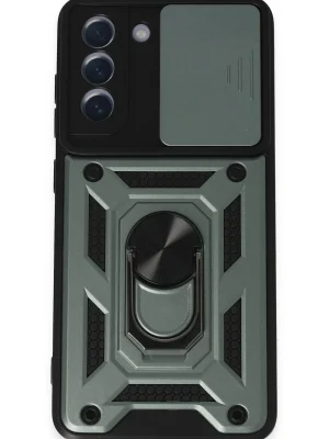 Newface Samsung Galaxy S21 FE Kılıf Pars Lens Yüzüklü Silikon - Yeşil