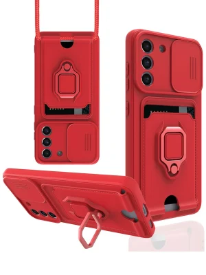 Newface Samsung Galaxy S21 FE Kılıf Zuma Kartvizitli Yüzüklü Silikon - Kırmızı