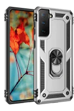 Newface Samsung Galaxy S21 Kılıf Sofya Yüzüklü Silikon Kapak - Gümüş