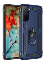 Newface Samsung Galaxy S21 Kılıf Sofya Yüzüklü Silikon Kapak - Lacivert