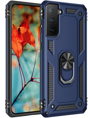 Newface Samsung Galaxy S21 Kılıf Sofya Yüzüklü Silikon Kapak - Lacivert