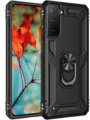 Newface Samsung Galaxy S21 Kılıf Sofya Yüzüklü Silikon Kapak - Siyah