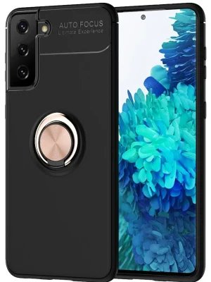 Newface Samsung Galaxy S21 Plus Kılıf Range Yüzüklü Silikon - Siyah-Gold