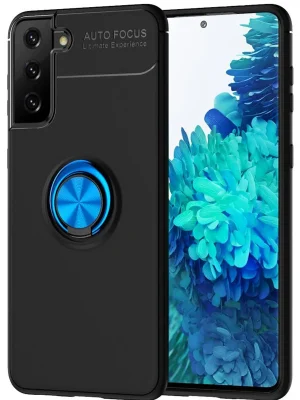 Newface Samsung Galaxy S21 Plus Kılıf Range Yüzüklü Silikon - Siyah-Mavi