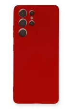Newface Samsung Galaxy S21 Ultra Kılıf Nano içi Kadife Silikon - Kırmızı