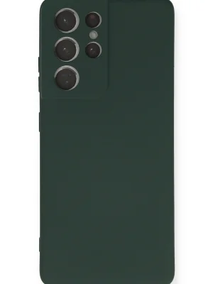 Newface Samsung Galaxy S21 Ultra Kılıf Nano içi Kadife Silikon - Koyu Yeşil
