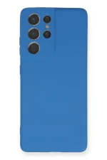Newface Samsung Galaxy S21 Ultra Kılıf Nano içi Kadife Silikon - Mavi