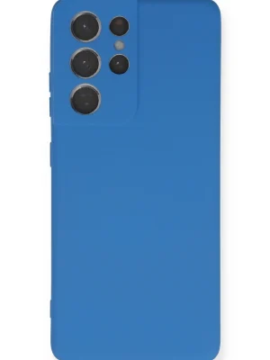 Newface Samsung Galaxy S21 Ultra Kılıf Nano içi Kadife Silikon - Mavi