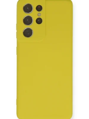 Newface Samsung Galaxy S21 Ultra Kılıf Nano içi Kadife Silikon - Sarı