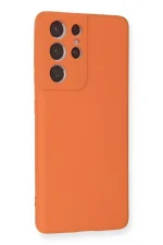 Newface Samsung Galaxy S21 Ultra Kılıf Nano içi Kadife Silikon - Turuncu - Görsel 2