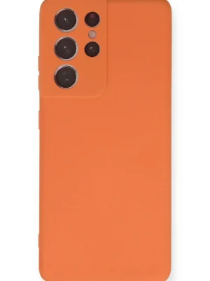 Newface Samsung Galaxy S21 Ultra Kılıf Nano içi Kadife Silikon - Turuncu