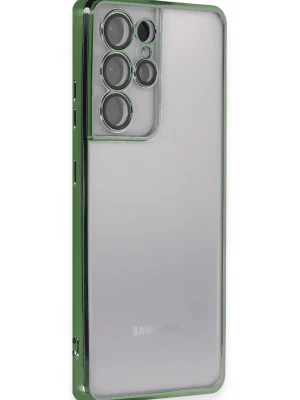 Newface Samsung Galaxy S21 Ultra Kılıf Razer Lensli Silikon - Yeşil