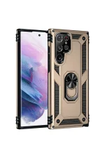 Newface Samsung Galaxy S21 Ultra Kılıf Sofya Yüzüklü Silikon Kapak - Gold