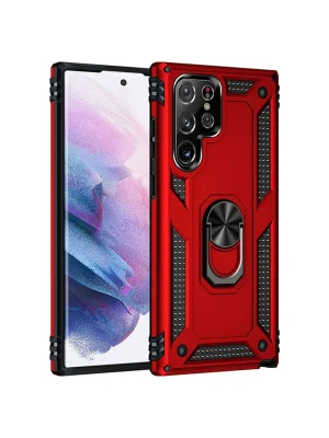 Newface Samsung Galaxy S21 Ultra Kılıf Sofya Yüzüklü Silikon Kapak - Kırmızı