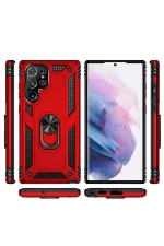 Newface Samsung Galaxy S21 Ultra Kılıf Sofya Yüzüklü Silikon Kapak - Kırmızı - Görsel 5