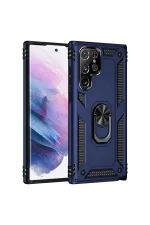 Newface Samsung Galaxy S21 Ultra Kılıf Sofya Yüzüklü Silikon Kapak - Lacivert
