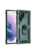 Newface Samsung Galaxy S21 Ultra Kılıf Sofya Yüzüklü Silikon Kapak - Yeşil