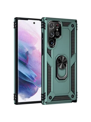 Newface Samsung Galaxy S21 Ultra Kılıf Sofya Yüzüklü Silikon Kapak - Yeşil