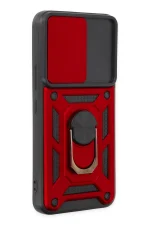 Newface Samsung Galaxy S22 Kılıf Pars Lens Yüzüklü Silikon - Kırmızı - Görsel 2
