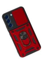 Newface Samsung Galaxy S22 Kılıf Pars Lens Yüzüklü Silikon - Kırmızı - Görsel 3