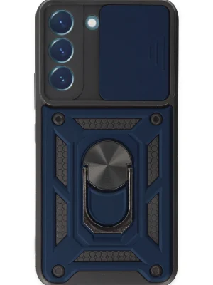 Newface Samsung Galaxy S22 Kılıf Pars Lens Yüzüklü Silikon - Lacivert