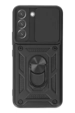 Newface Samsung Galaxy S22 Kılıf Pars Lens Yüzüklü Silikon - Siyah