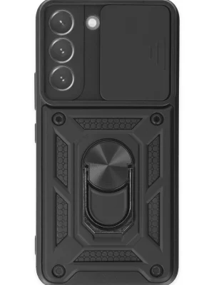 Newface Samsung Galaxy S22 Kılıf Pars Lens Yüzüklü Silikon - Siyah