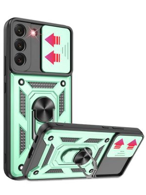 Newface Samsung Galaxy S22 Kılıf Pars Lens Yüzüklü Silikon - Yeşil