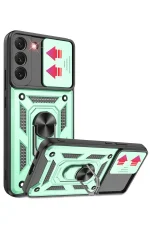 Newface Samsung Galaxy S22 Kılıf Pars Lens Yüzüklü Silikon - Yeşil