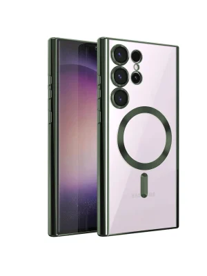 Newface Samsung Galaxy S22 Ultra Kılıf Kross Magneticsafe Kapak - Koyu Yeşil