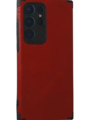 Newface Samsung Galaxy S22 Ultra Kılıf Loop Deri Silikon - Kırmızı
