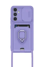 Newface Samsung Galaxy S23 FE Kılıf Zuma Kartvizitli Yüzüklü Silikon - Lila - Görsel 2