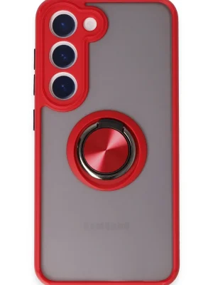 Newface Samsung Galaxy S23 Kılıf Montreal Yüzüklü Silikon Kapak - Kırmızı