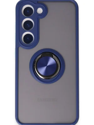 Newface Samsung Galaxy S23 Kılıf Montreal Yüzüklü Silikon Kapak - Lacivert