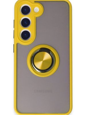 Newface Samsung Galaxy S23 Kılıf Montreal Yüzüklü Silikon Kapak - Sarı
