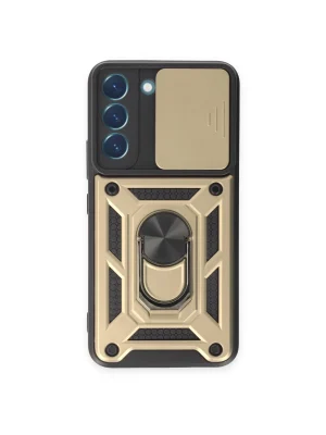 Newface Samsung Galaxy S23 Kılıf Pars Lens Yüzüklü Silikon - Gold