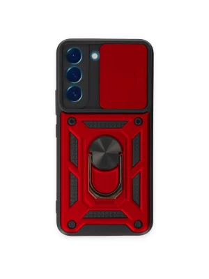 Newface Samsung Galaxy S23 Kılıf Pars Lens Yüzüklü Silikon - Kırmızı